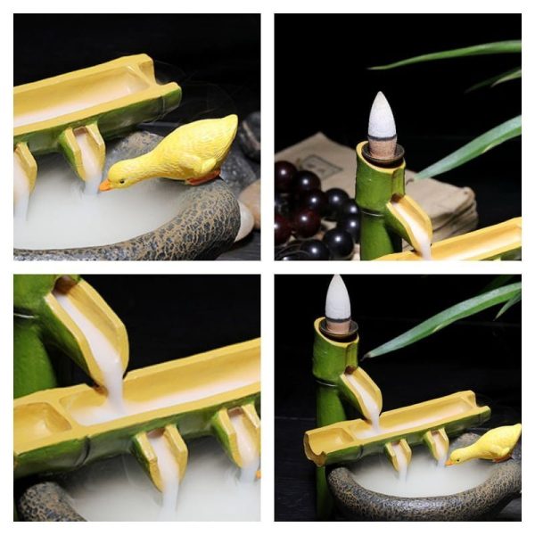Unique Japanese Style Bamboo Vintage Backflow and Waterfall Fountain Incense Burner
