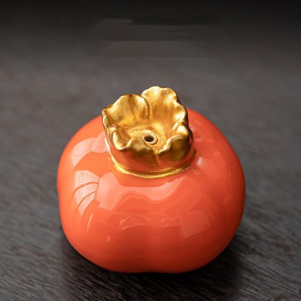 Ceramic Orange Color Persimmon Shaped Scent Incense Holder Burner | Lulu Incense