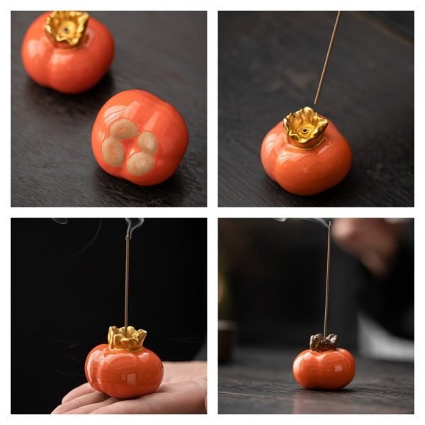 Ceramic Orange Color Persimmon Shaped Scent Incense Holder Burner | Lulu Incense