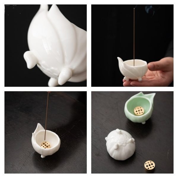 Unique Porcelain Lotus Flower Shaped Stick Incense Burner Holder Premium | Lulu Incense