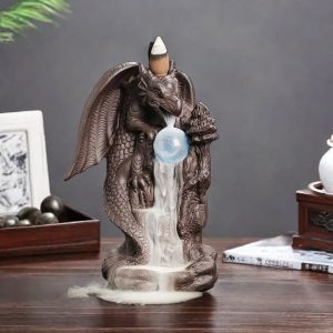 Unique Pterosaur Dragon Purple Clay Ceramic Incense Backflow Waterfall Burner with LED Lighting