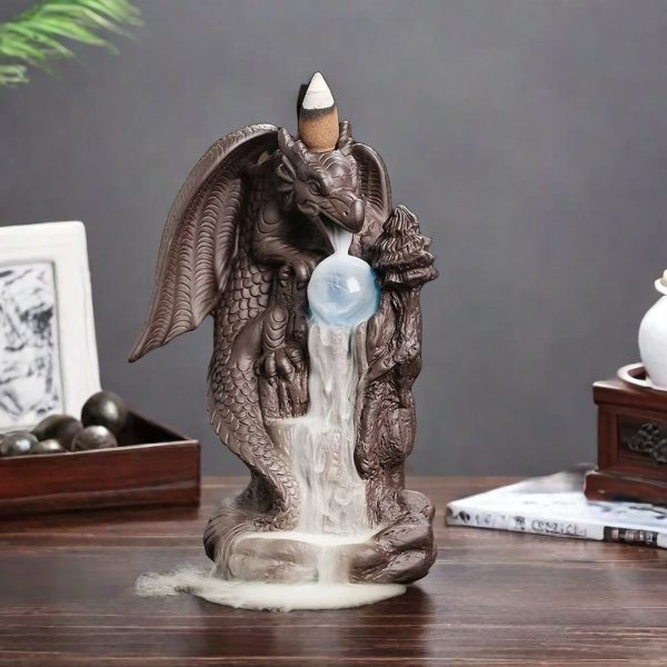 Unique Pterosaur Dragon Purple Clay Ceramic Incense Backflow Waterfall Burner with LED Lighting
