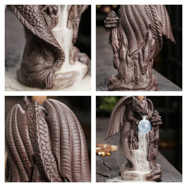 Unique Pterosaur Dragon Purple Clay Ceramic Incense Backflow Waterfall Burner with LED Lighting | Lulu Incense