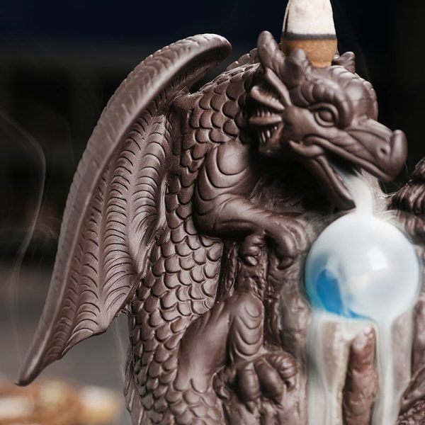 Unique Pterosaur Dragon Purple Clay Ceramic Incense Backflow Waterfall Burner with LED Lighting | Lulu Incense