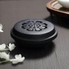 Vintage Black and White Hollowed Flower Ceramic Coil Incense Cone Burner Holder with Lid