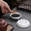 Vintage Black and White Hollowed Flower Ceramic Coil Incense Cone Burner Holder with Lid