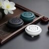 Vintage Black and White Hollowed Flower Ceramic Coil Incense Cone Burner Holder with Lid