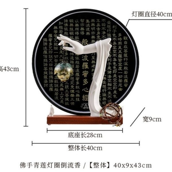 Electric LED Ceramic Zen Theme Standing Buddha Waterfall Incense Burner With Lotus and Cloud Wooden Base