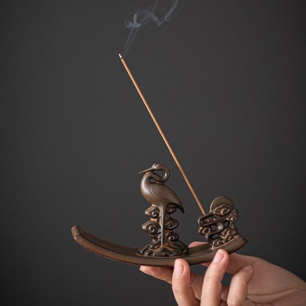 Vintage Chinese Crane Theme Ceramic Incense Stick Burner Holder | Lulu Incense