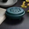 Vintage Black and White Hollowed Flower Ceramic Coil Incense Cone Burner Holder with Lid