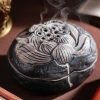 Vintage Handcrafted Clay Lotus Shaped Incense Burner for Cones & Charcoal