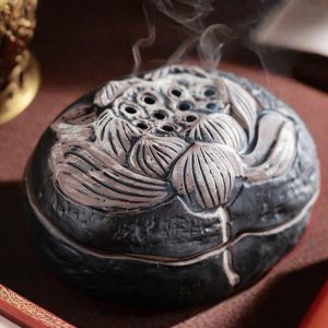 Vintage Handcrafted Clay Lotus Shaped Incense Burner for Cones & Charcoal