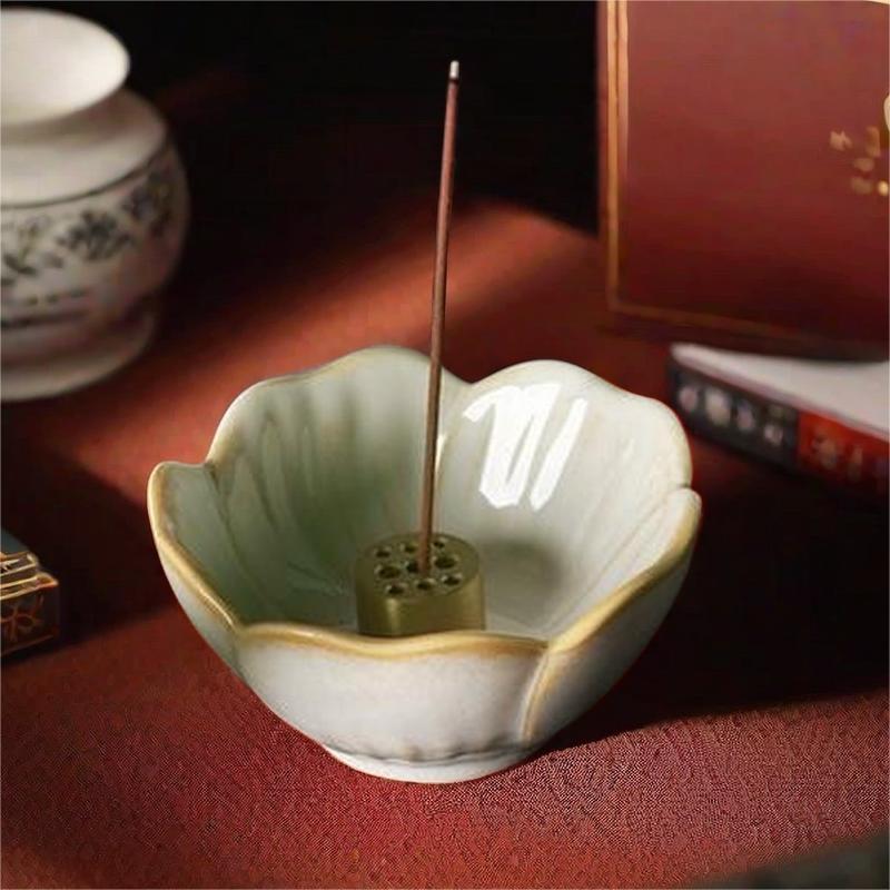 Vintage Handmade Blue and White Plum Floral Ceramic Sticks Burning Incense Holder Vintage Handmade Blue and White Plum Floral Ceramic Sticks Burning Incense Holder