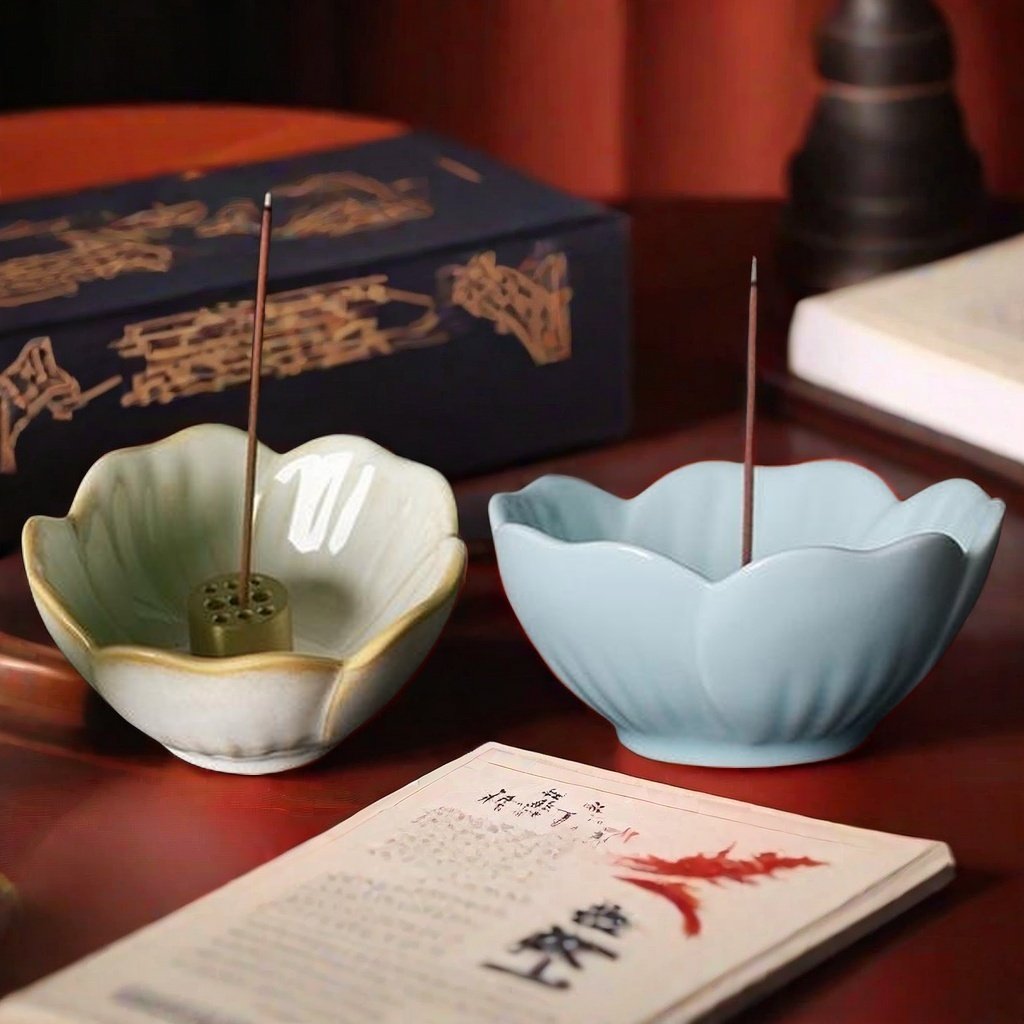 Vintage Handmade Blue and White Plum Floral Ceramic Sticks Burning Incense Holder Vintage Handmade Blue and White Plum Floral Ceramic Sticks Burning Incense Holder