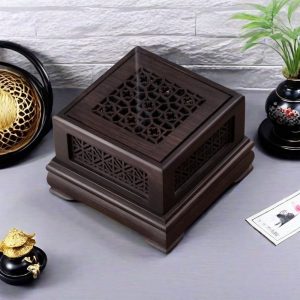 Vintage Hollowed Plum Premium Blackwood Cones Wooden Box Coil Incense Holder