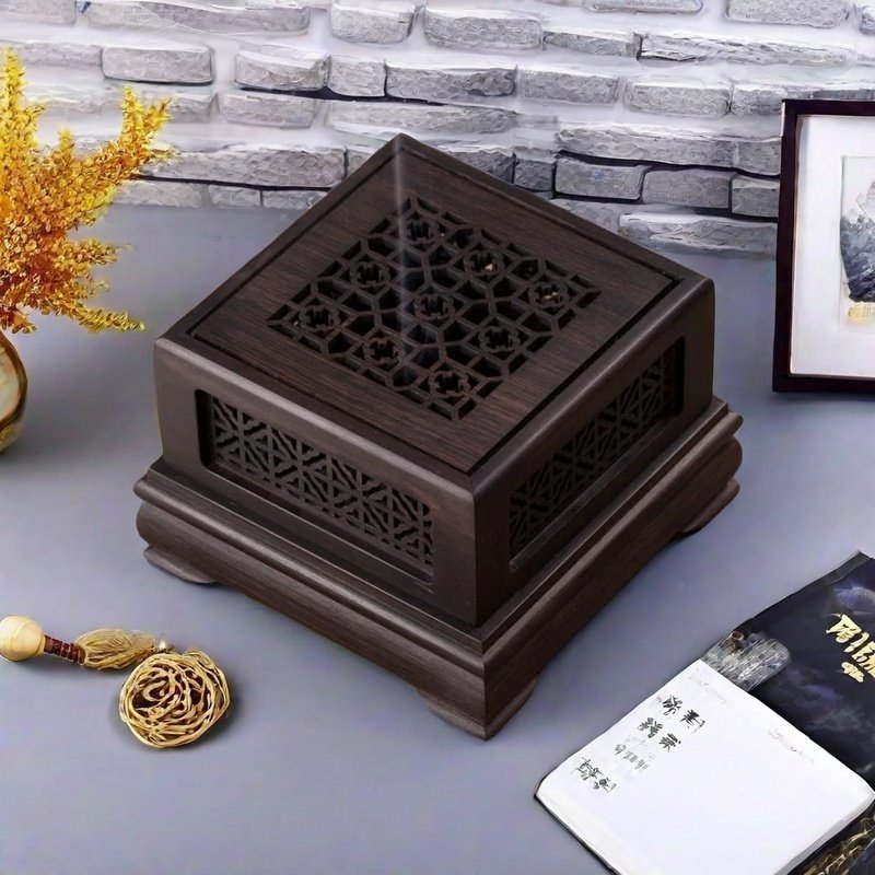 Vintage Hollowed Plum Premium Blackwood Cones Wooden Box Coil Incense Holder Vintage Hollowed Plum Premium Blackwood Cones Wooden Box Coil Incense Holder