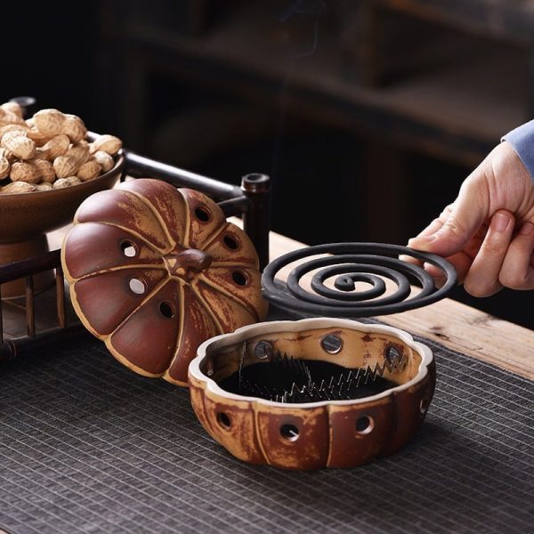 Pumpkin Shape Vintage Style Ceramic Incense Cones Burning Holder | Lulu Incense