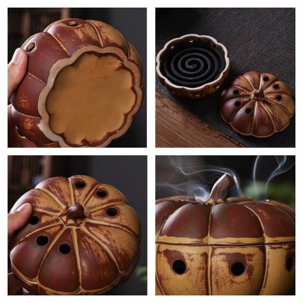 Pumpkin Shape Vintage Style Ceramic Incense Cones Burning Holder | Lulu Incense