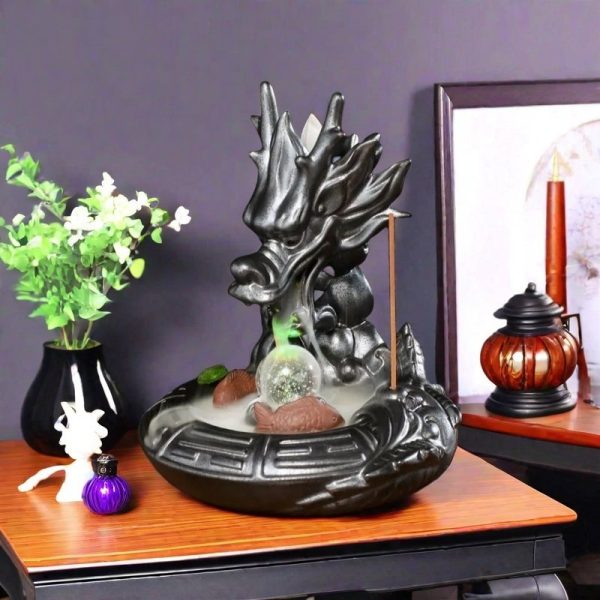 Vintage Purple Clay Dragon Waterfall Electric LED Incense Scent Burner Holder
