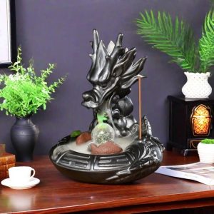 Vintage Purple Clay Dragon Waterfall Electric LED Incense Scent Burner Holder