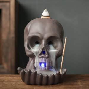 Vintage Purple Clay Halloween Skull Color Changing Waterfall LED Incense Scent Holder | Lulu Incense