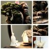 Vintage Resin Mountain and House Landscape Scent Fountain Waterfall Incense Burner with LED Light