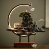 Vintage Resin Mountain and House Landscape Scent Fountain Waterfall Incense Burner with LED Light