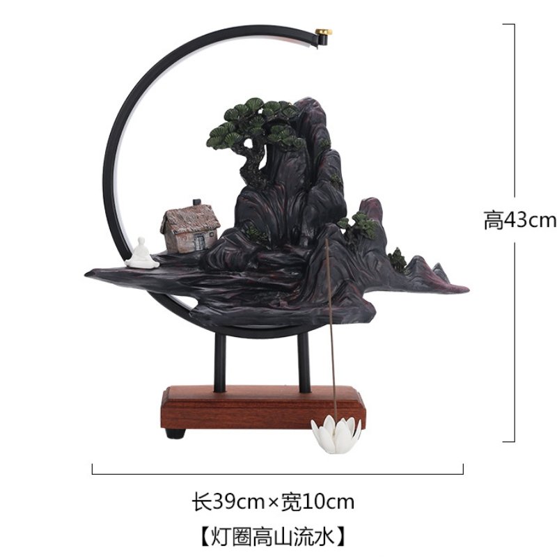 Vintage Resin Mountain and House Landscape Scent Fountain Waterfall Incense Burner with LED Light Vintage Resin Mountain and House Landscape Scent Fountain Waterfall Incense Burner with LED Light