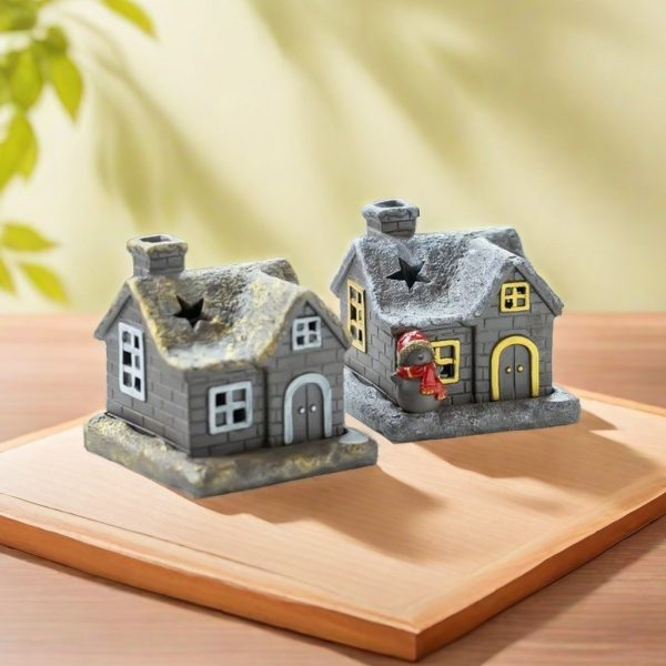 White and Golden Christmas House with Smoking Chimney Log Cabin Incense Burner for Sale 2