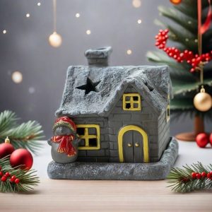 White and Golden Christmas House with Smoking Chimney Log Cabin Incense Burner for Sale