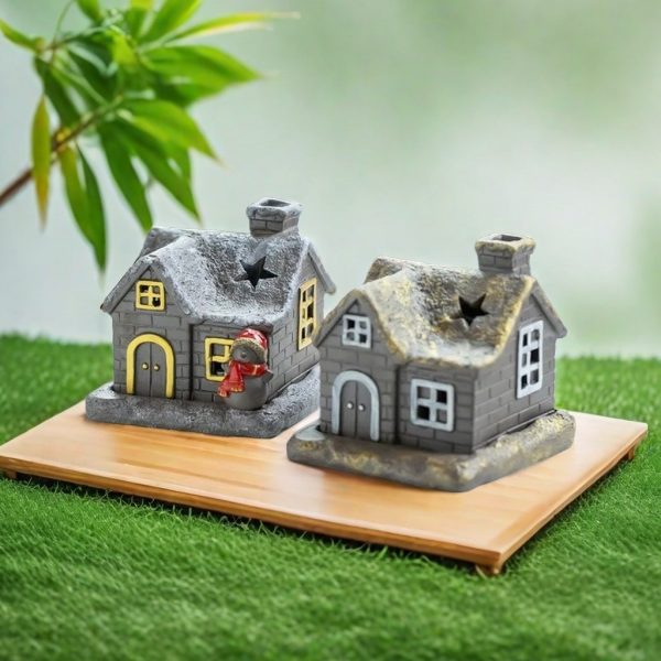 White and Golden Christmas House with Smoking Chimney Log Cabin Incense Burner for Sale
