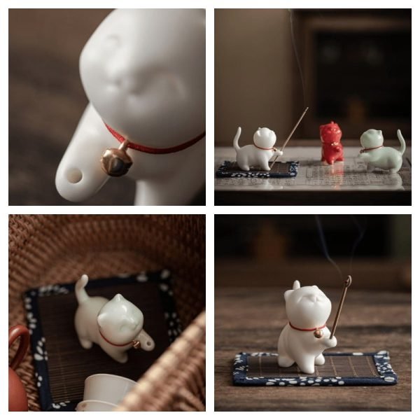 Cute Vivid Cat Walking Shape Porcelain Incense Stick Burner Holder | Lulu Incense