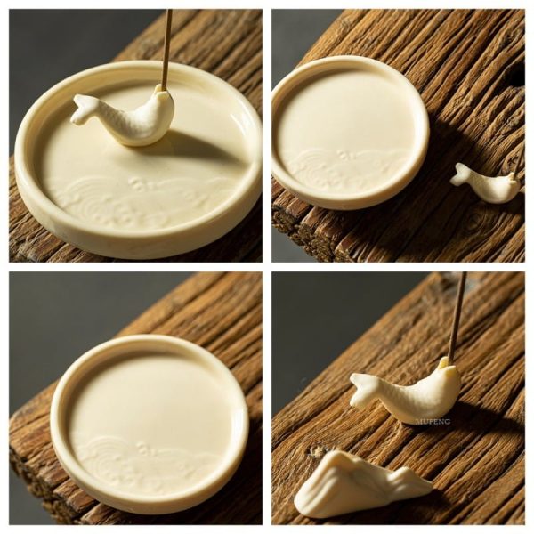 Half Curlved Koi Fish Ceramic Scent Stick Incense Burner Holder For Good Luck | Lulu Incense