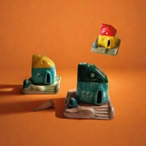 Yellow and Green Resin Smoking Chimney Log Cabin Incense Burning Holder