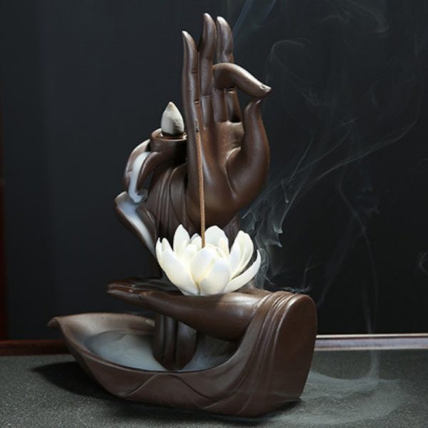 Zen Buddha Hand Purple Clay Ceramic Backflow and Waterfall Incense Burner Holder | Lulu Incense
