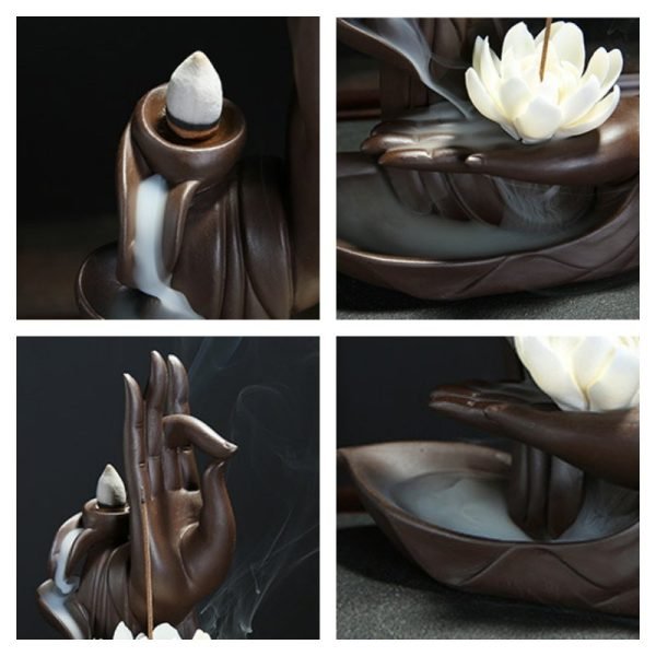 Zen Buddha Hand Purple Clay Ceramic Backflow and Waterfall Incense Burner Holder | Lulu Incense