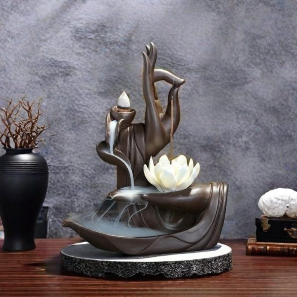 Zen Buddha Hand Purple Clay Ceramic Backflow and Waterfall Incense Burner Holder