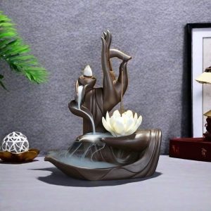Zen Buddha Hand Purple Clay Ceramic Backflow and Waterfall Incense Burner Holder