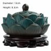 Vintage Green Lotus Ceramic Coil Incense Bowl Burner with Lid & Wooden Base