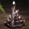 Antique Lotus Theme Purple Clay Incense Backflow Waterfall Burner Holder