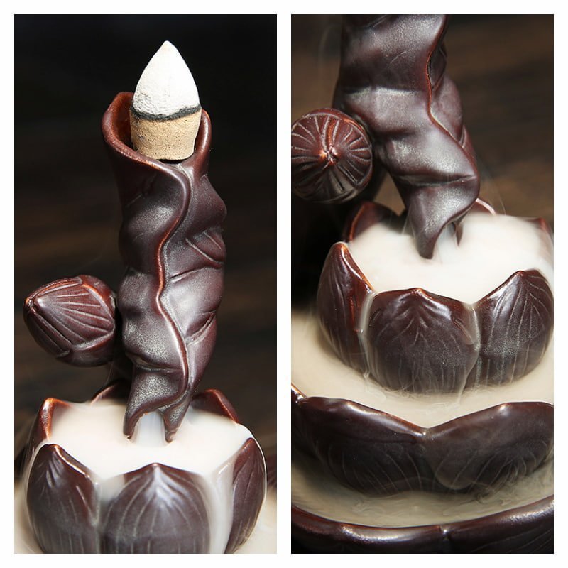 Antique Lotus Theme Purple Clay Incense Backflow Waterfall Burner Holder Antique Lotus Theme Purple Clay Incense Backflow Waterfall Burner Holder