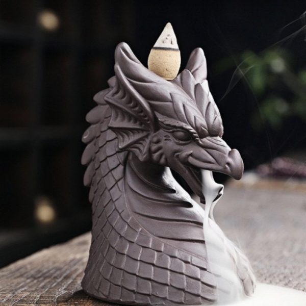Antique Purple Clay Dragon Head Backflow Waterfall Incense Holder for Sale