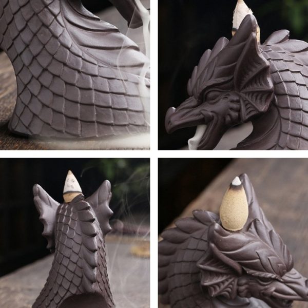 Antique Purple Clay Dragon Head Backflow Waterfall Incense Holder for Sale