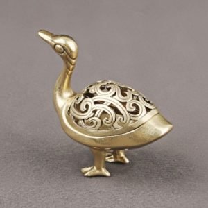 Antique Swan Goose Shaped Brass Scent Incense Cone Burner Holder