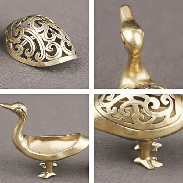 Antique Swan Goose Shaped Brass Scent Incense Cone Burner Holder