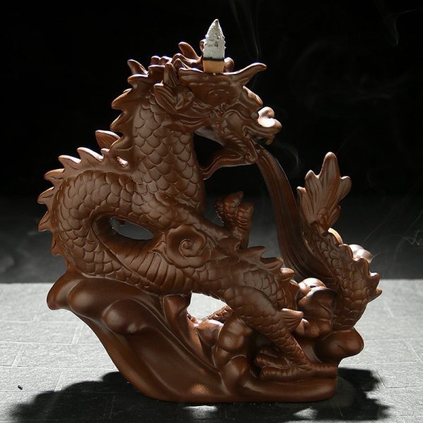 Brown Dragon Ceramic Waterfall Incense Backflow Burner Holder