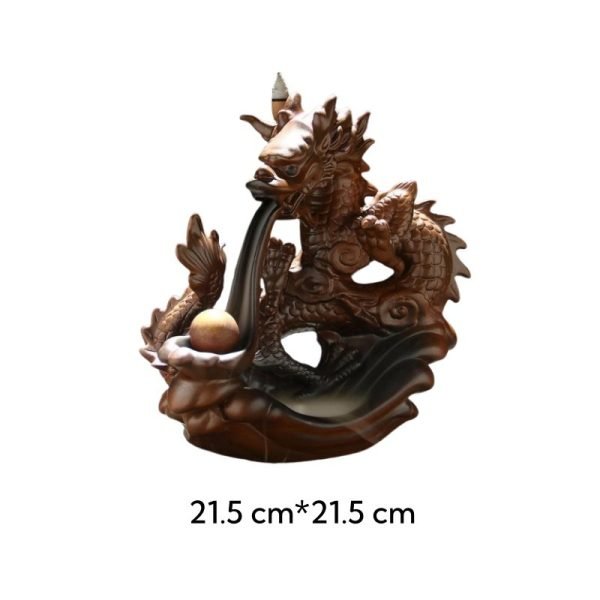 Brown Dragon Ceramic Waterfall Incense Backflow Burner Holder