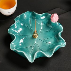 Ceramic Colored Lotus Leaf Shaped Stick Incense Burner Holder for Sale