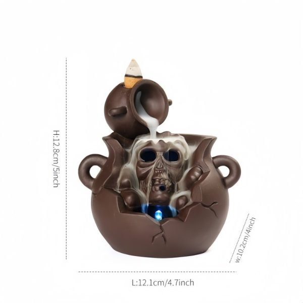 Halloween Purple Clay Pot Skull Waterfall Backflow Incense Burner Holder with Light