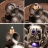 Halloween Purple Clay Pot Skull Waterfall Backflow Incense Burner Holder with Light